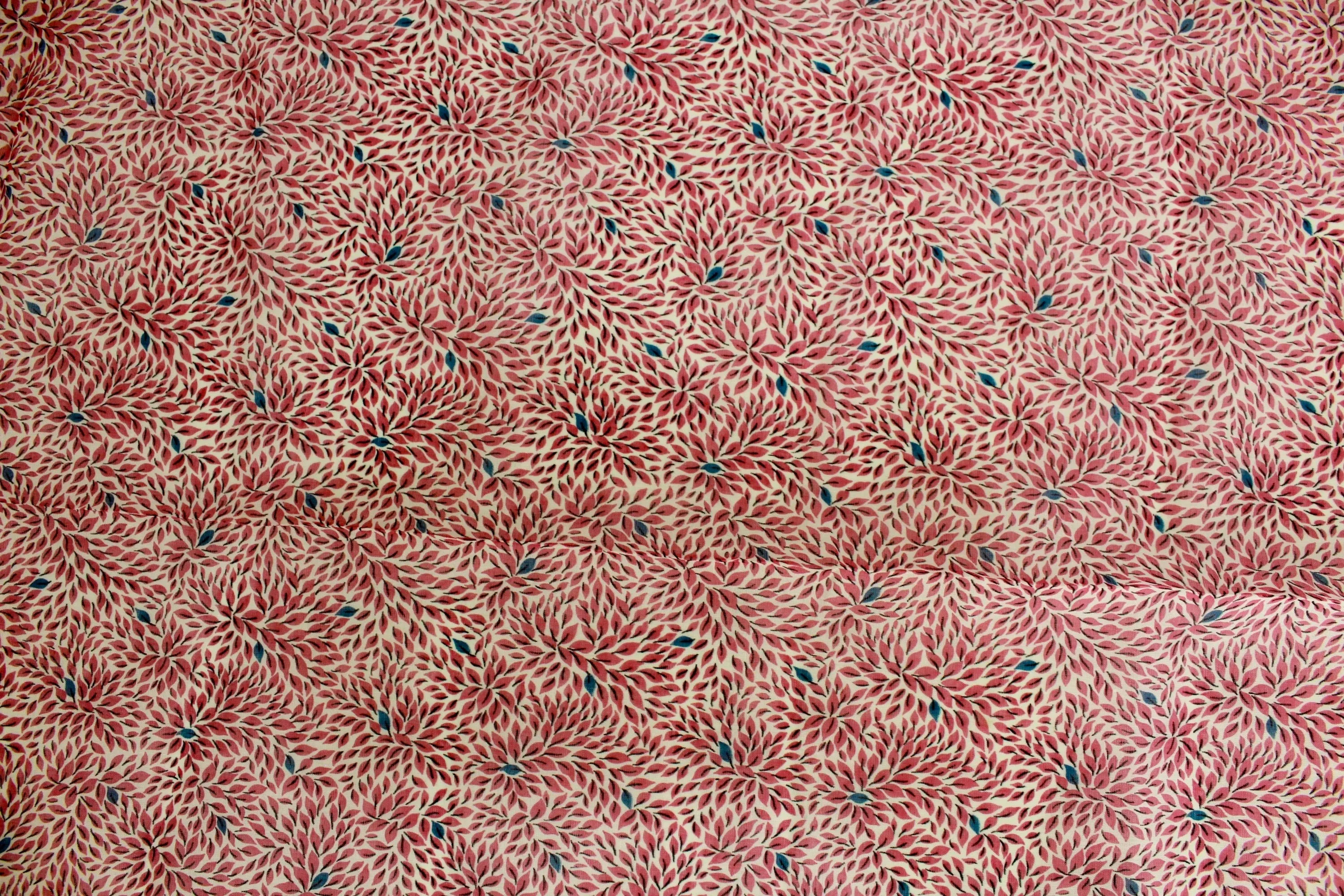 1950s Cotton Fabric, 9 Yards, Pink Abstract Leaf Print Sheer Sewing Fabric