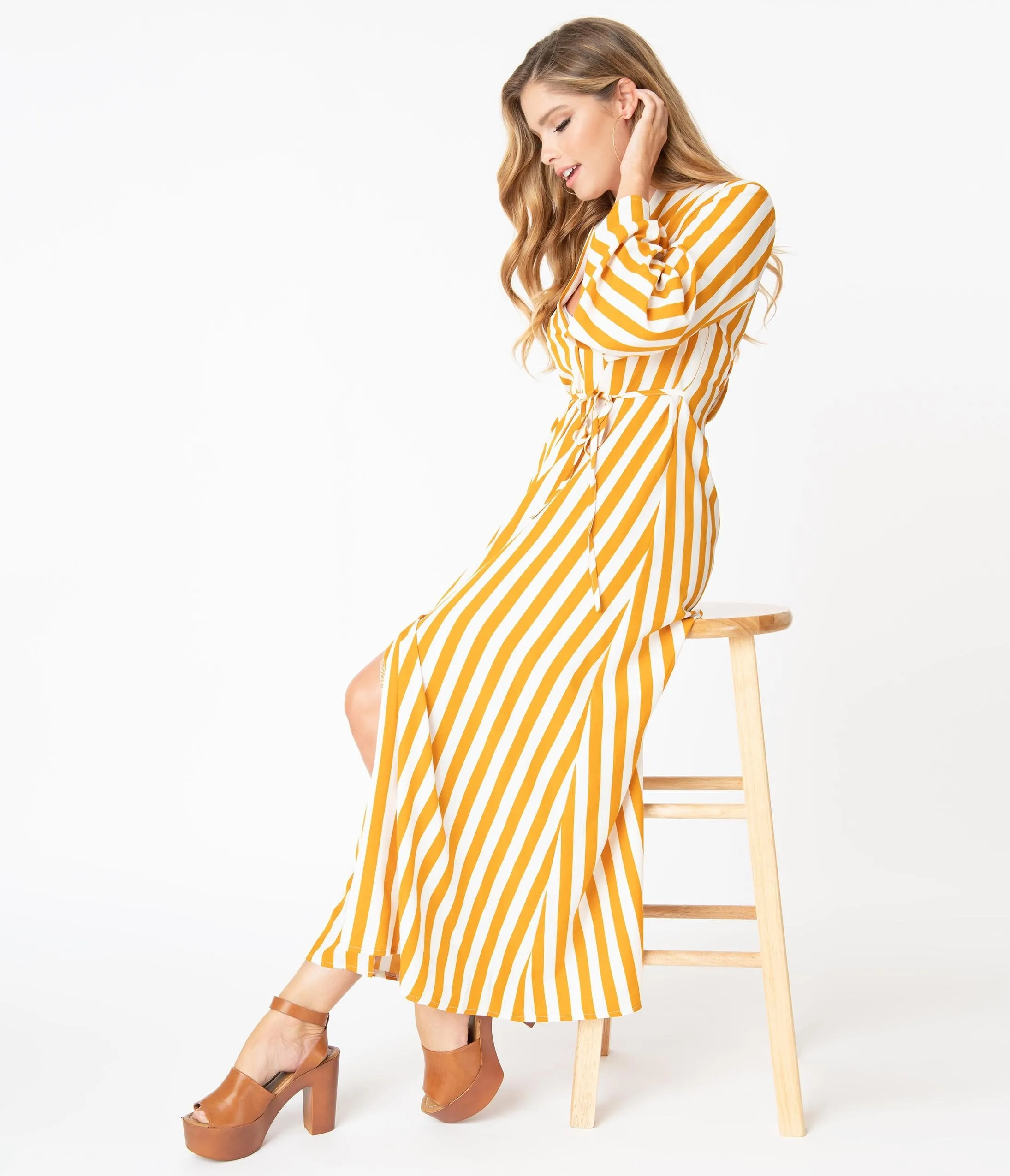 1970s Turmeric & White Stripe Relaxed Maxi Dress