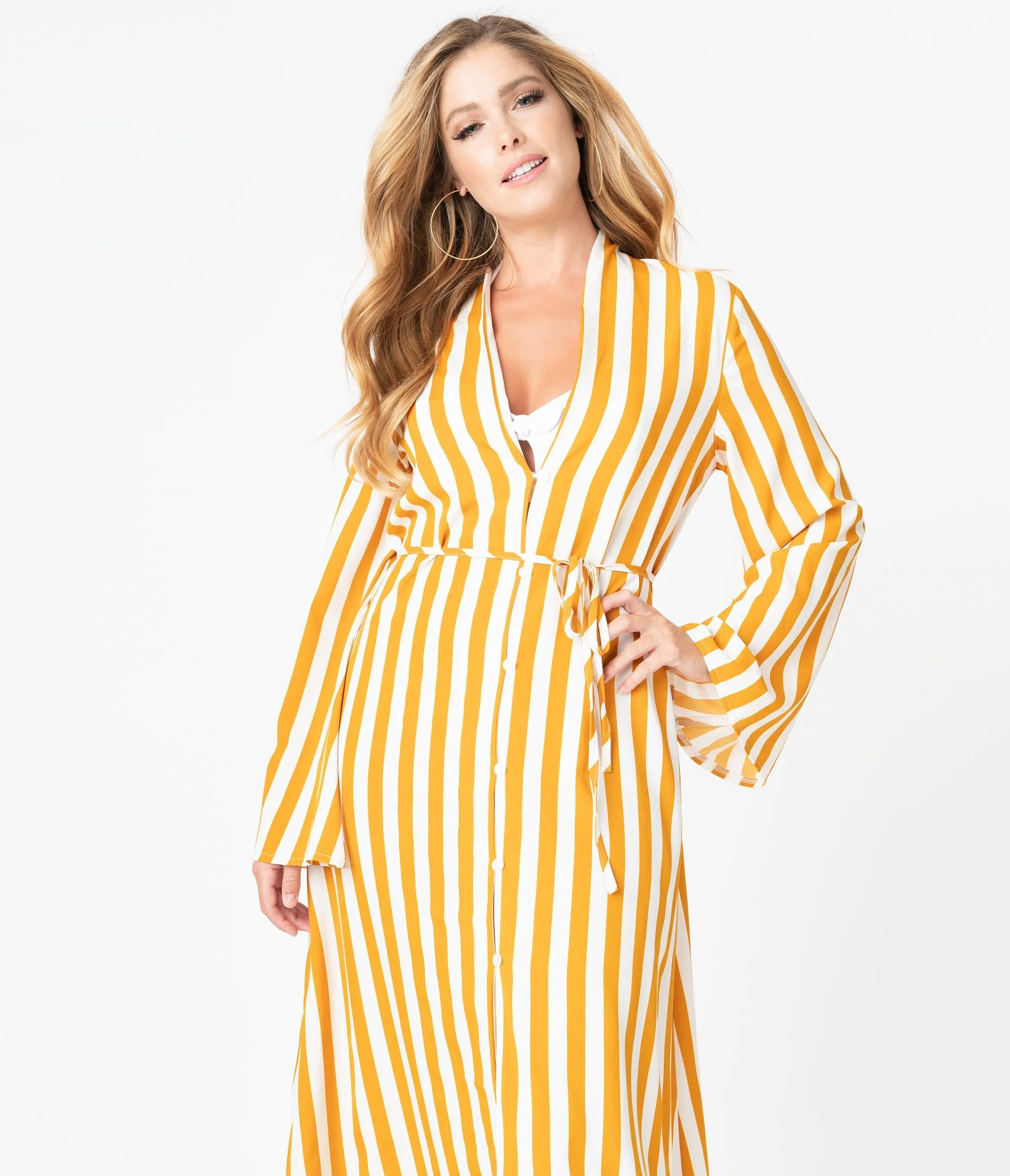 1970s Turmeric & White Stripe Relaxed Maxi Dress