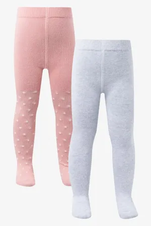 2 Pack Spot Jacquard Tights Pink & Grey