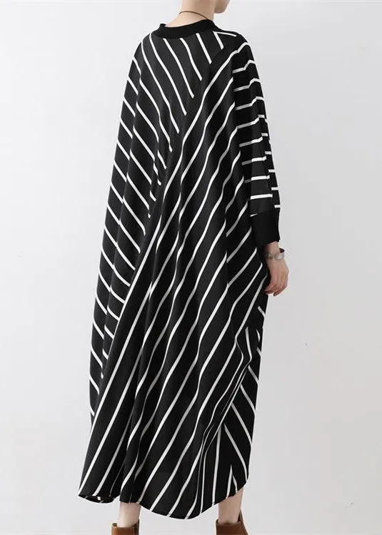 2021 fall black strip caftans V neck oversized cotton maxi dresses traveling gown