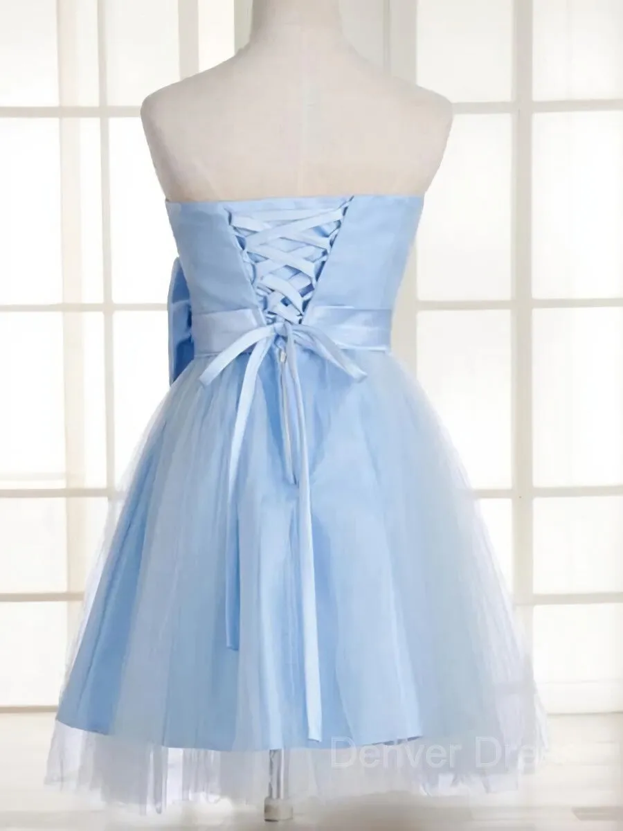 A-Line Strapless Short Tulle Homecoming Dresses With Bow