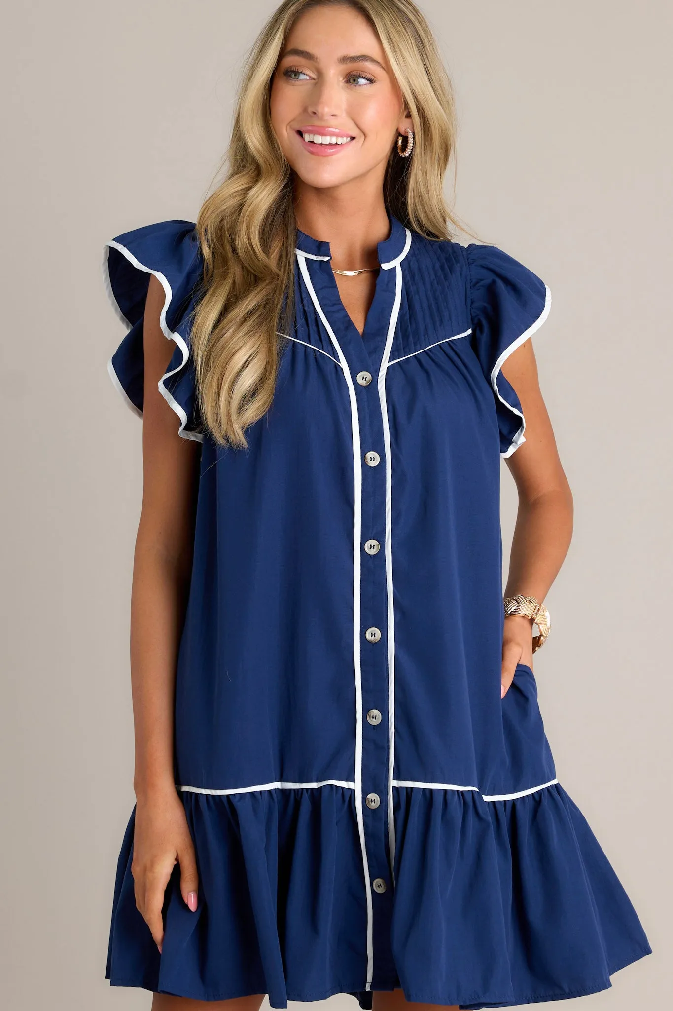 All Time Favorite Navy Button Front Mini Dress