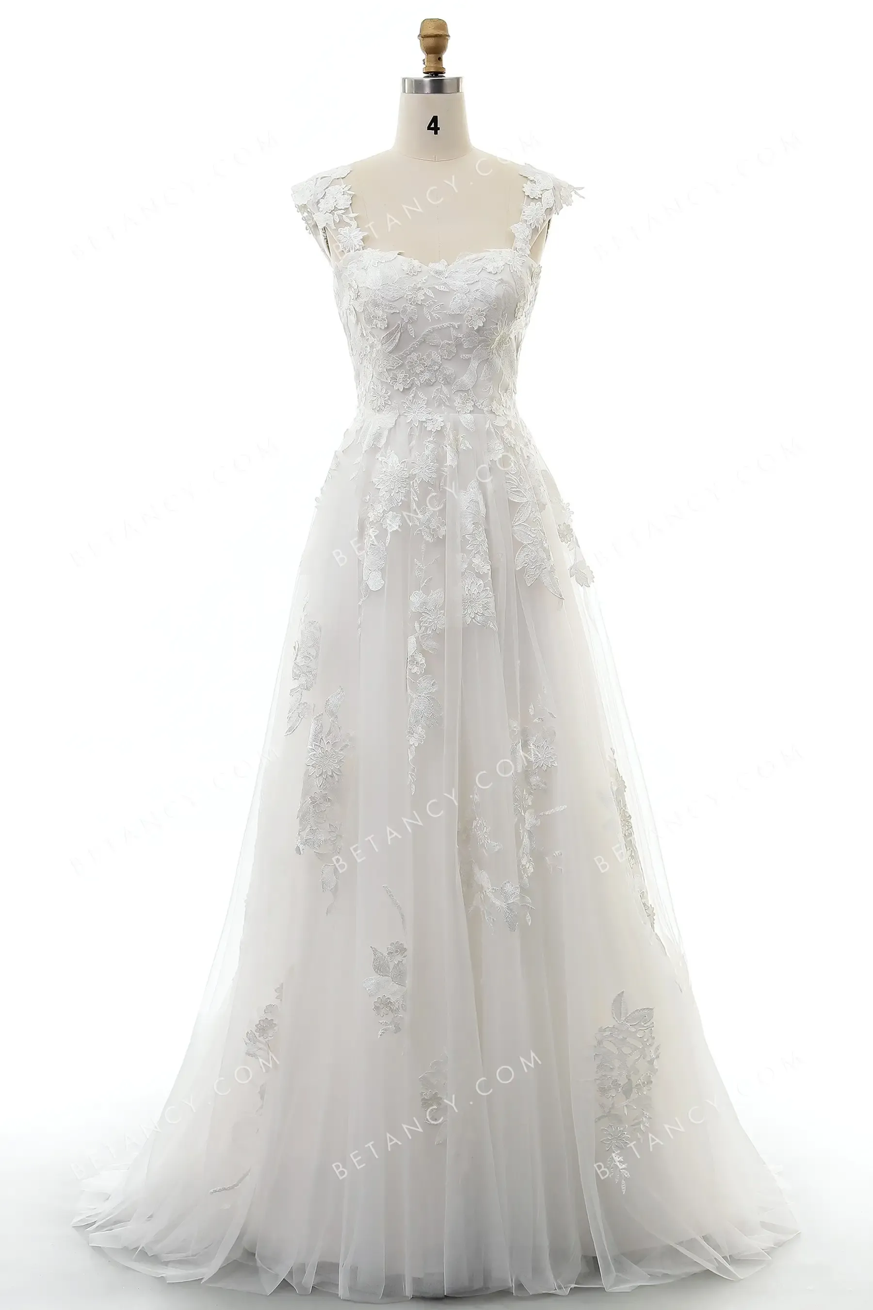 Alluring Lace Appliqued Straps Sweetheart Wedding Dress