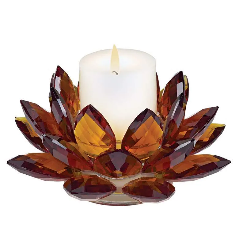 Amber Crystal Glass Lotus Candle Holder