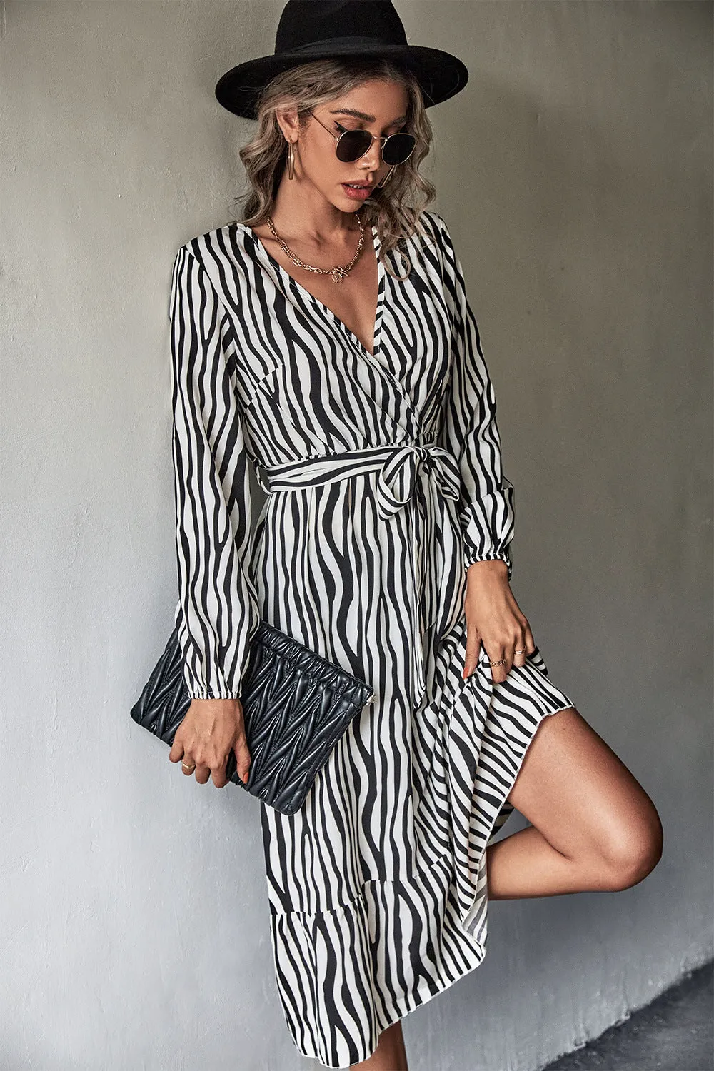 Animal Print Belted Midi Dress