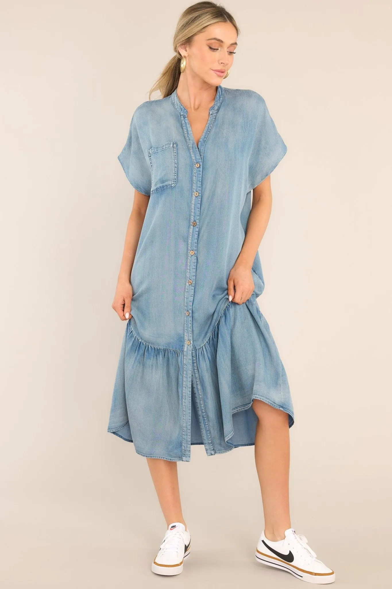 Another Crush Chambray Midi Shirt Dress