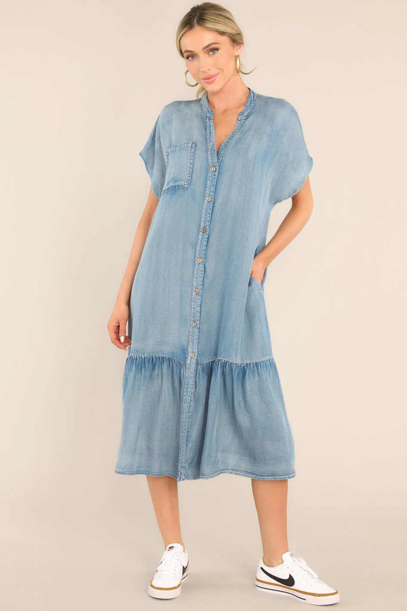 Another Crush Chambray Midi Shirt Dress