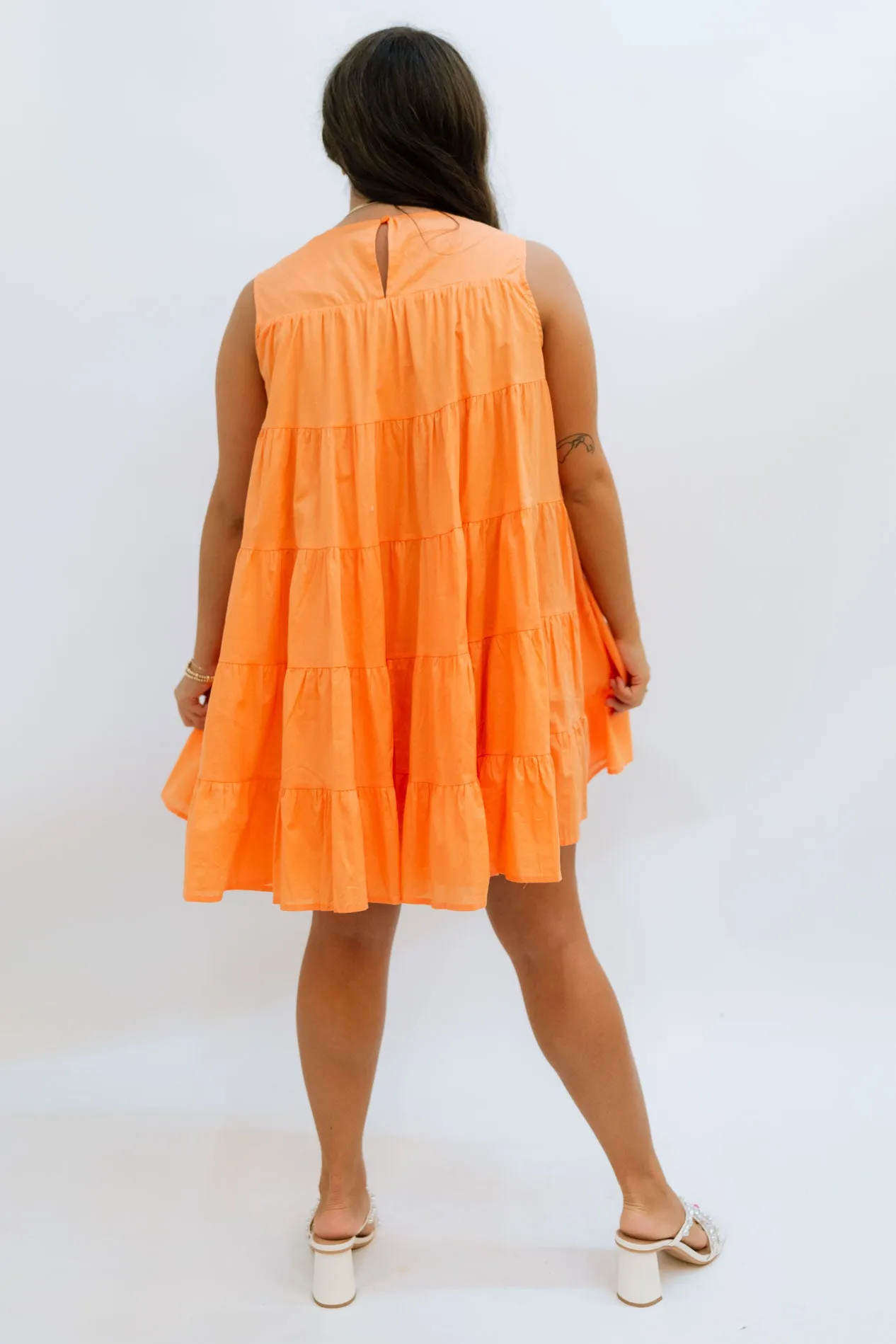 Apricot Sleeveless Tiered Dress