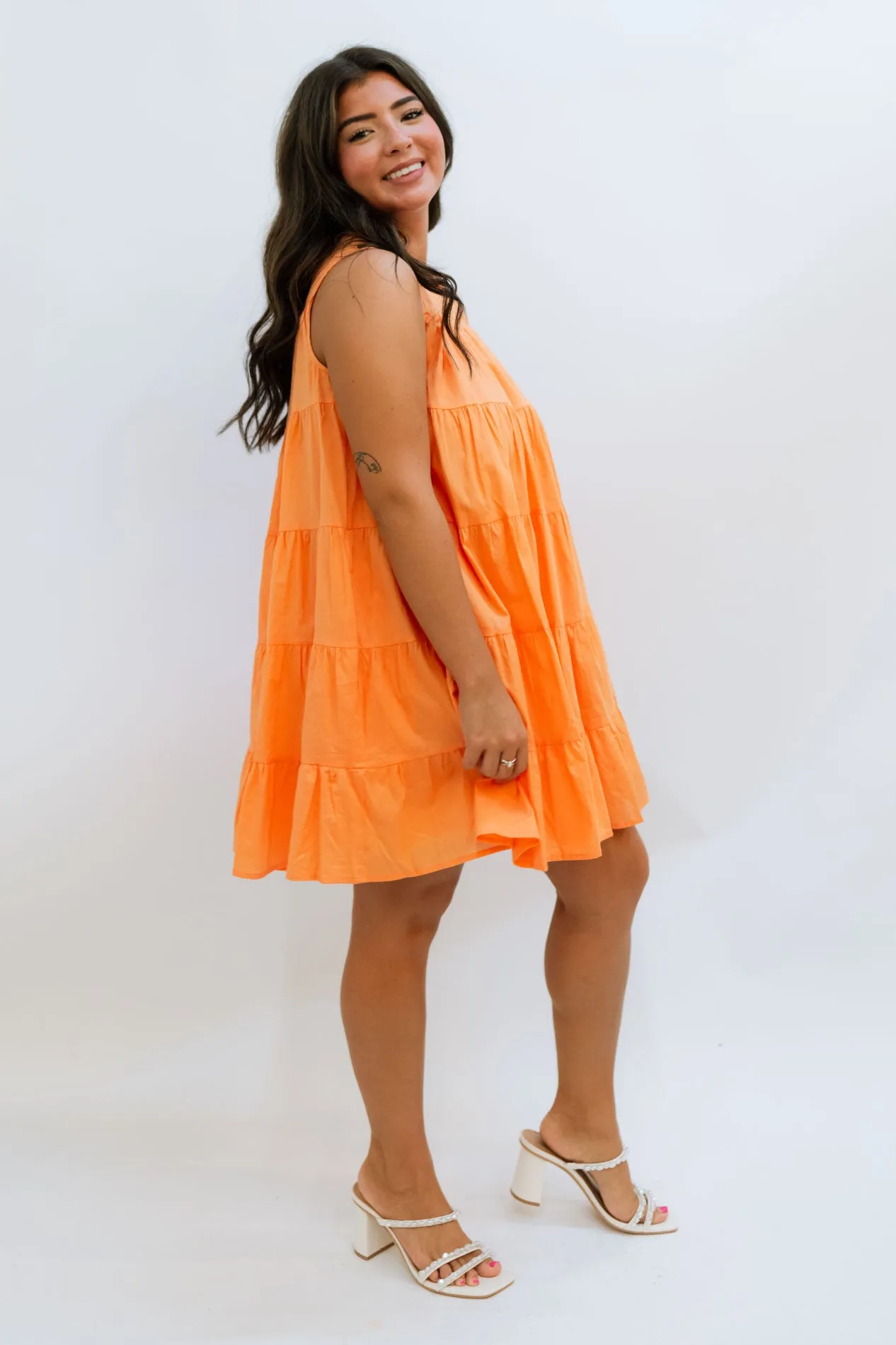 Apricot Sleeveless Tiered Dress