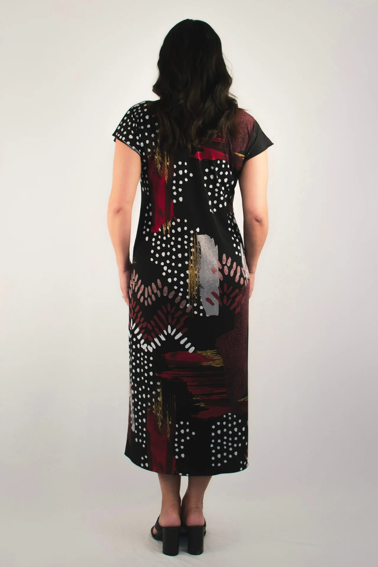 Art Print Short Sleeve Jersey Maxi Dress