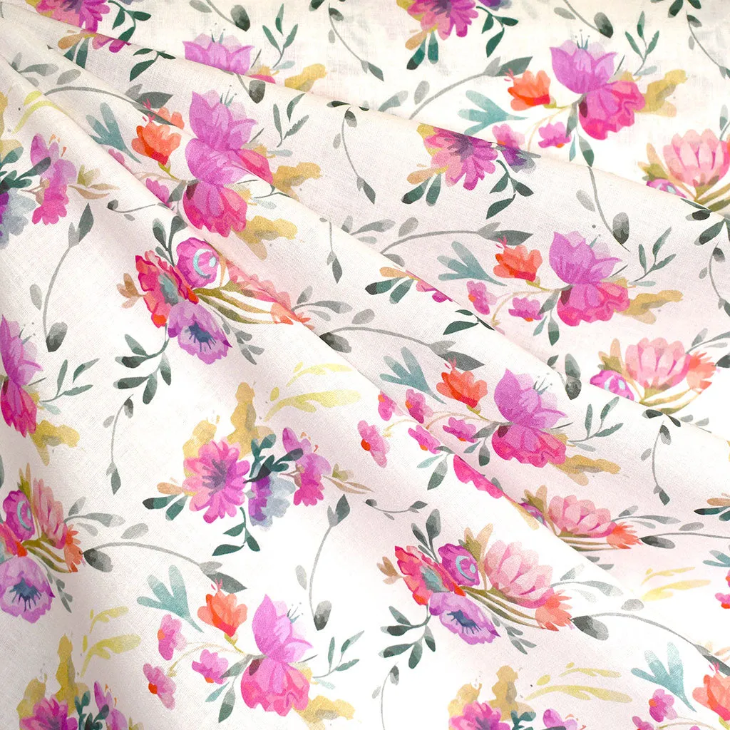 Artistic Floral Digital Print Cotton Voile Vanilla/Orchid