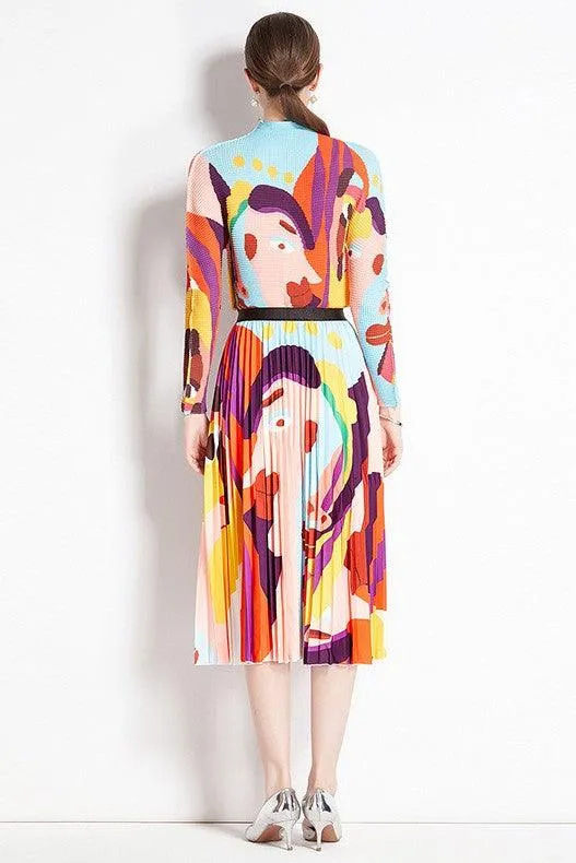 Artistic Print Pleated Two Piece Skirt