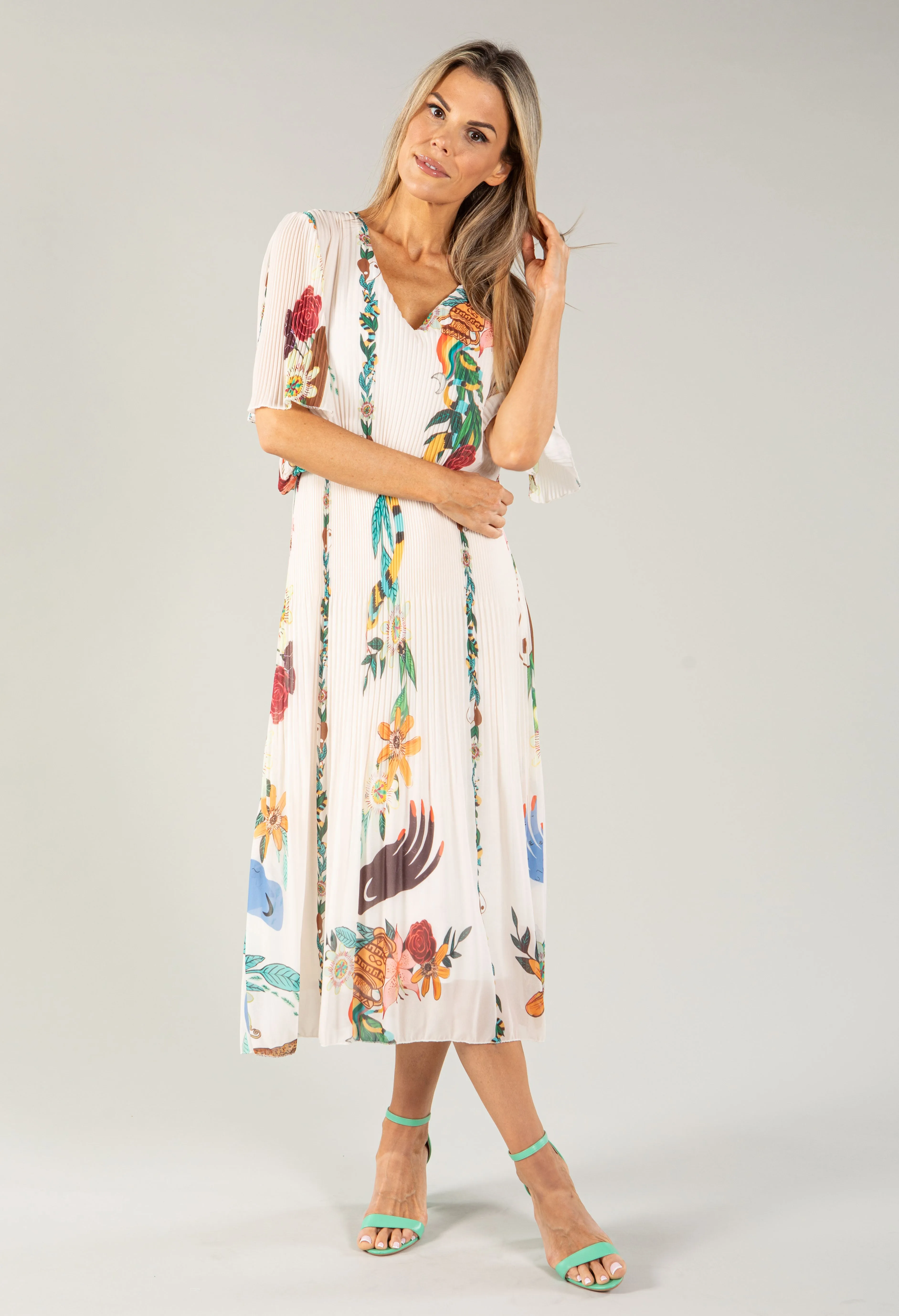 Artistic Print Plisse Pop Over Dress