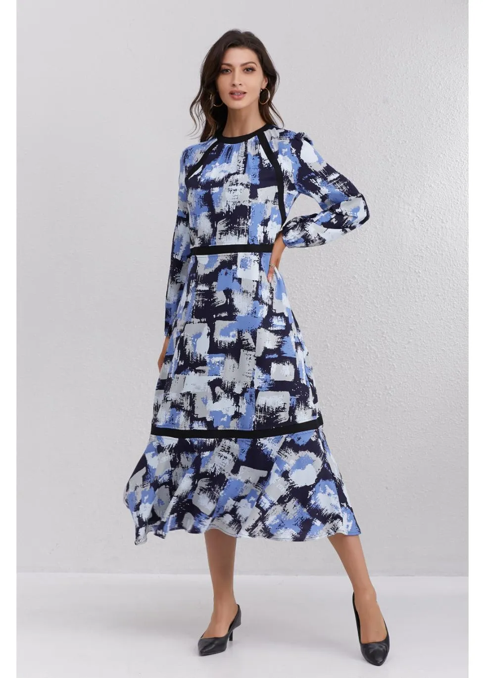 Azure Brushstroke Midi Dress