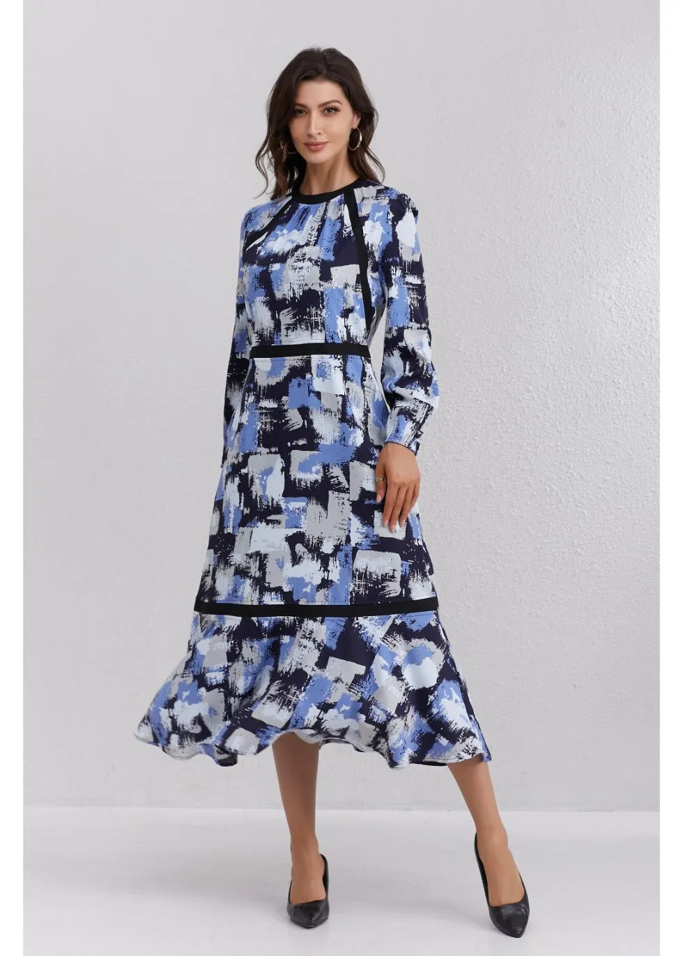 Azure Brushstroke Midi Dress