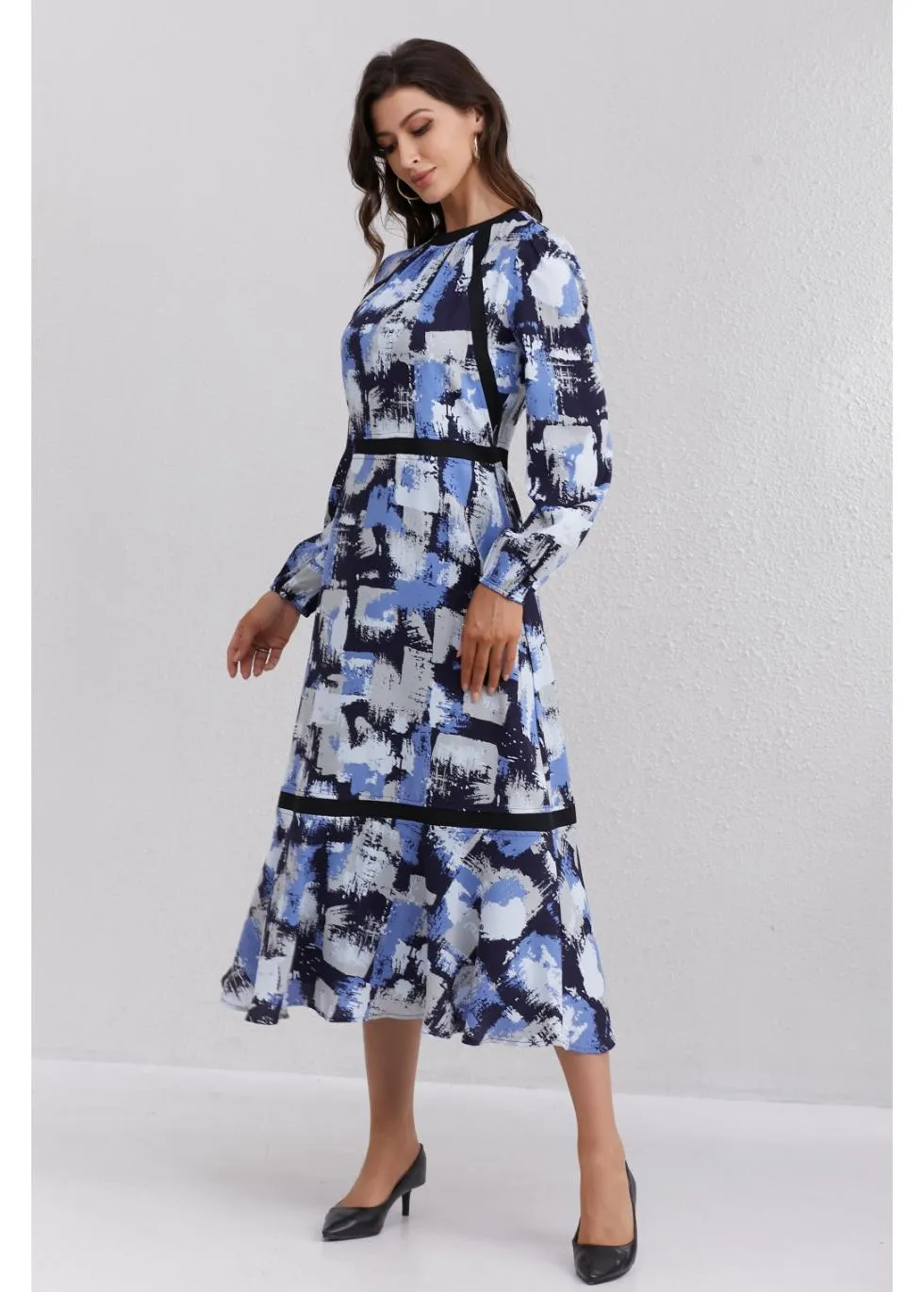 Azure Brushstroke Midi Dress