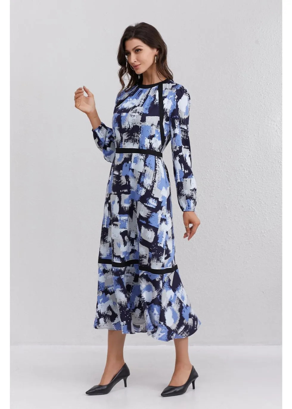 Azure Brushstroke Midi Dress