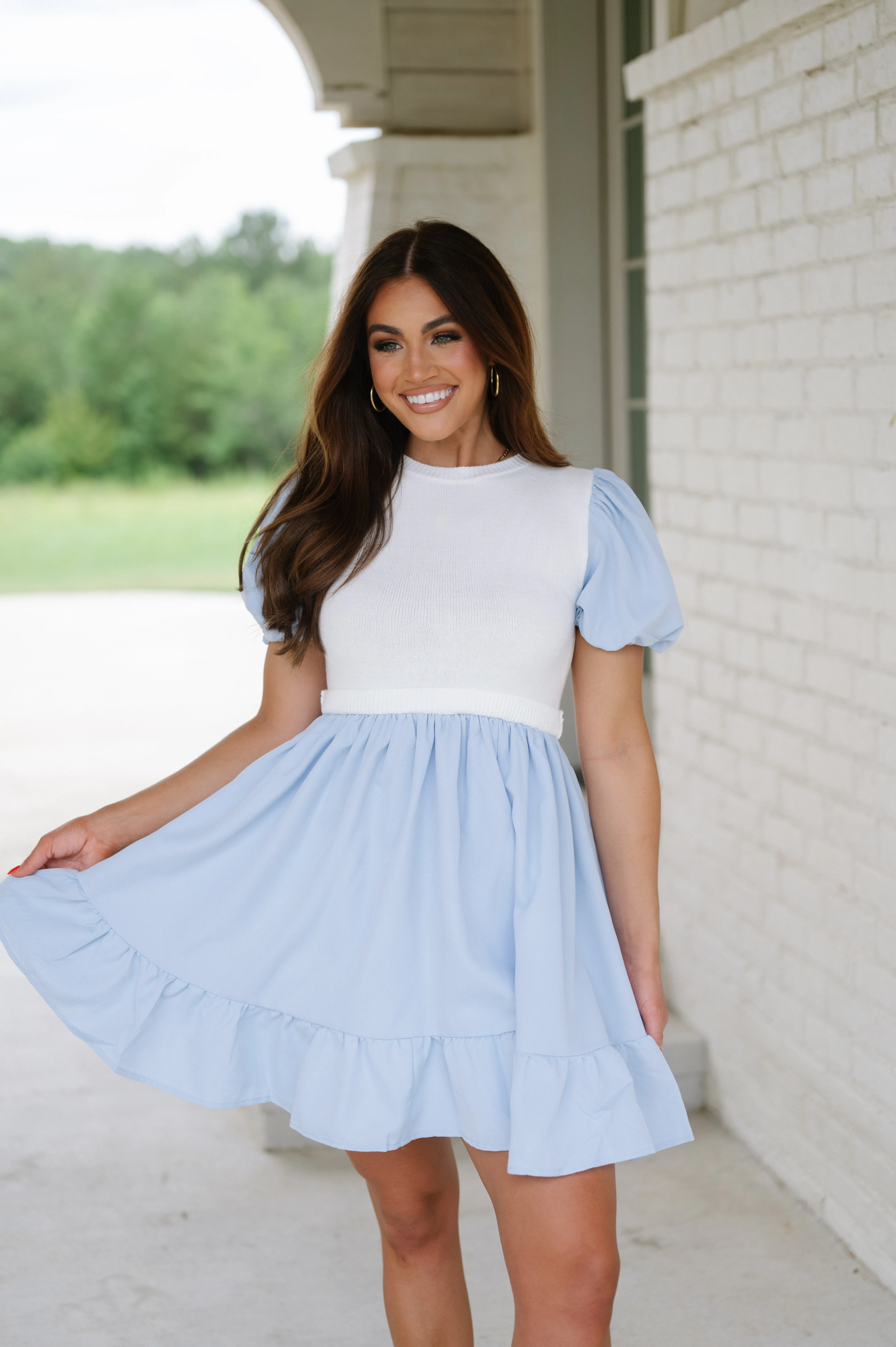 Bailee Two Tone Mini Dress- Light Blue