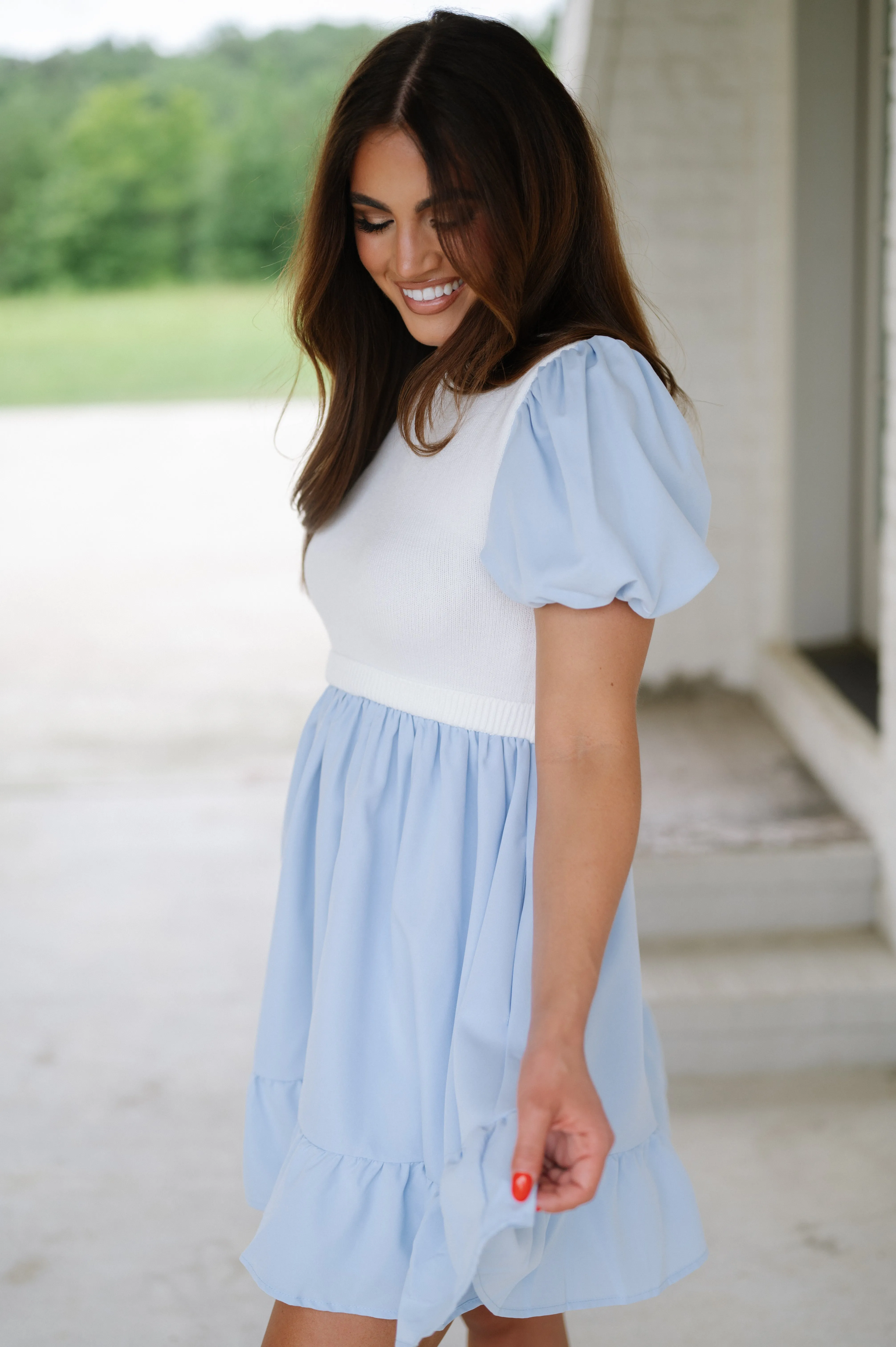 Bailee Two Tone Mini Dress- Light Blue