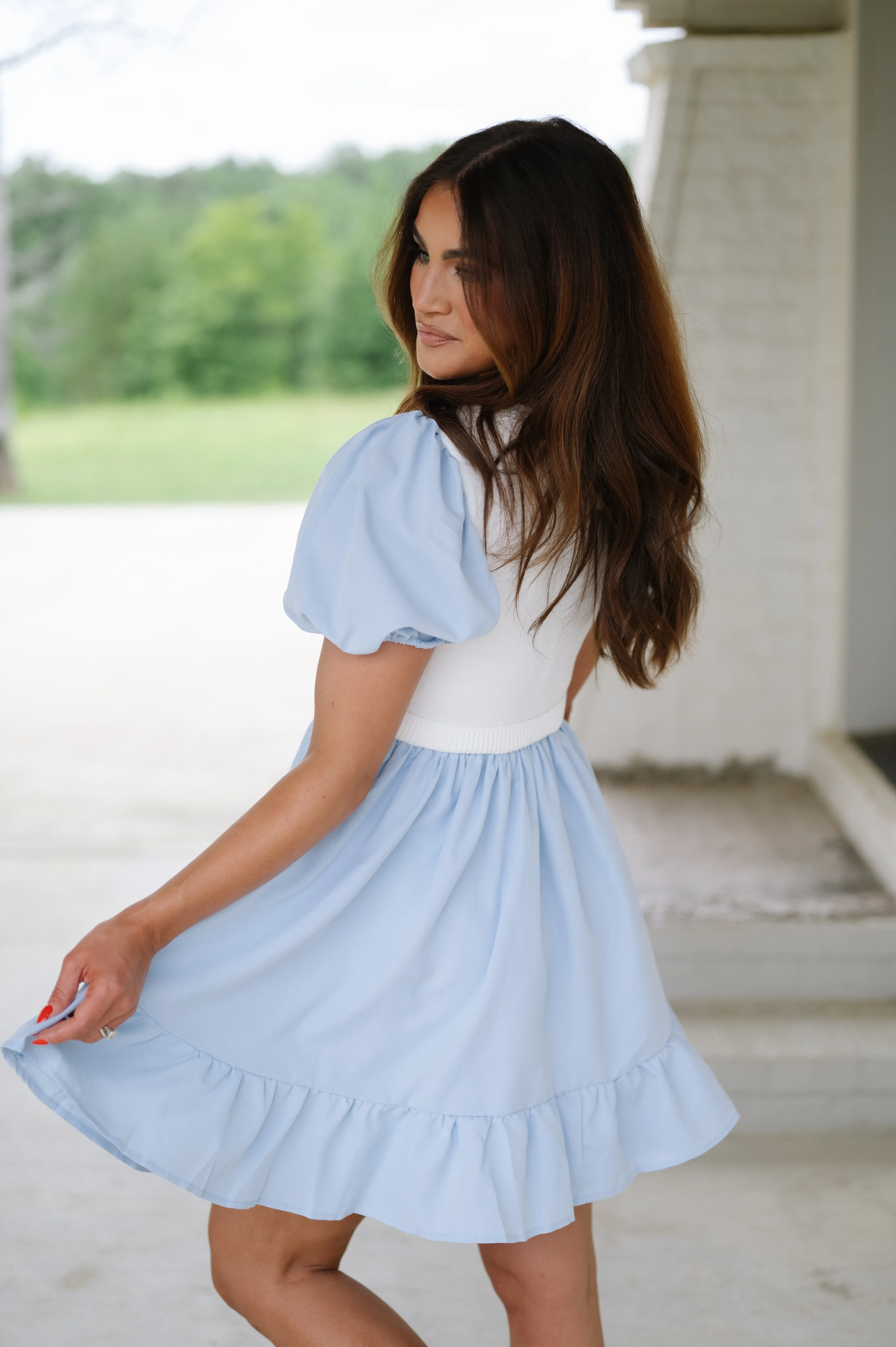 Bailee Two Tone Mini Dress- Light Blue