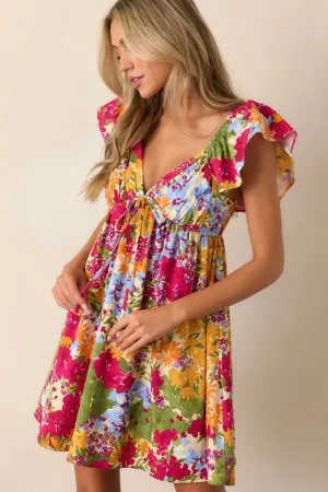 Be Alright Pink Floral Flutter Sleeve Mini Dress