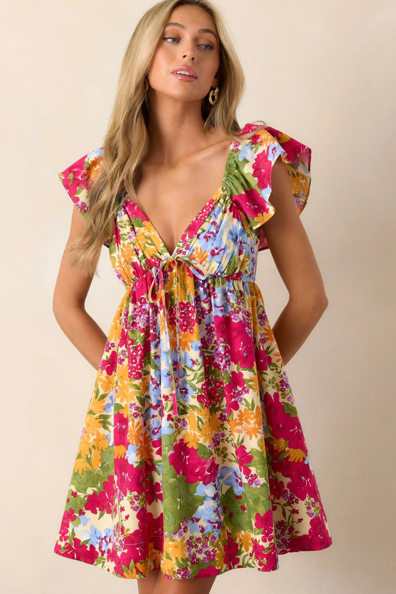 Be Alright Pink Floral Flutter Sleeve Mini Dress