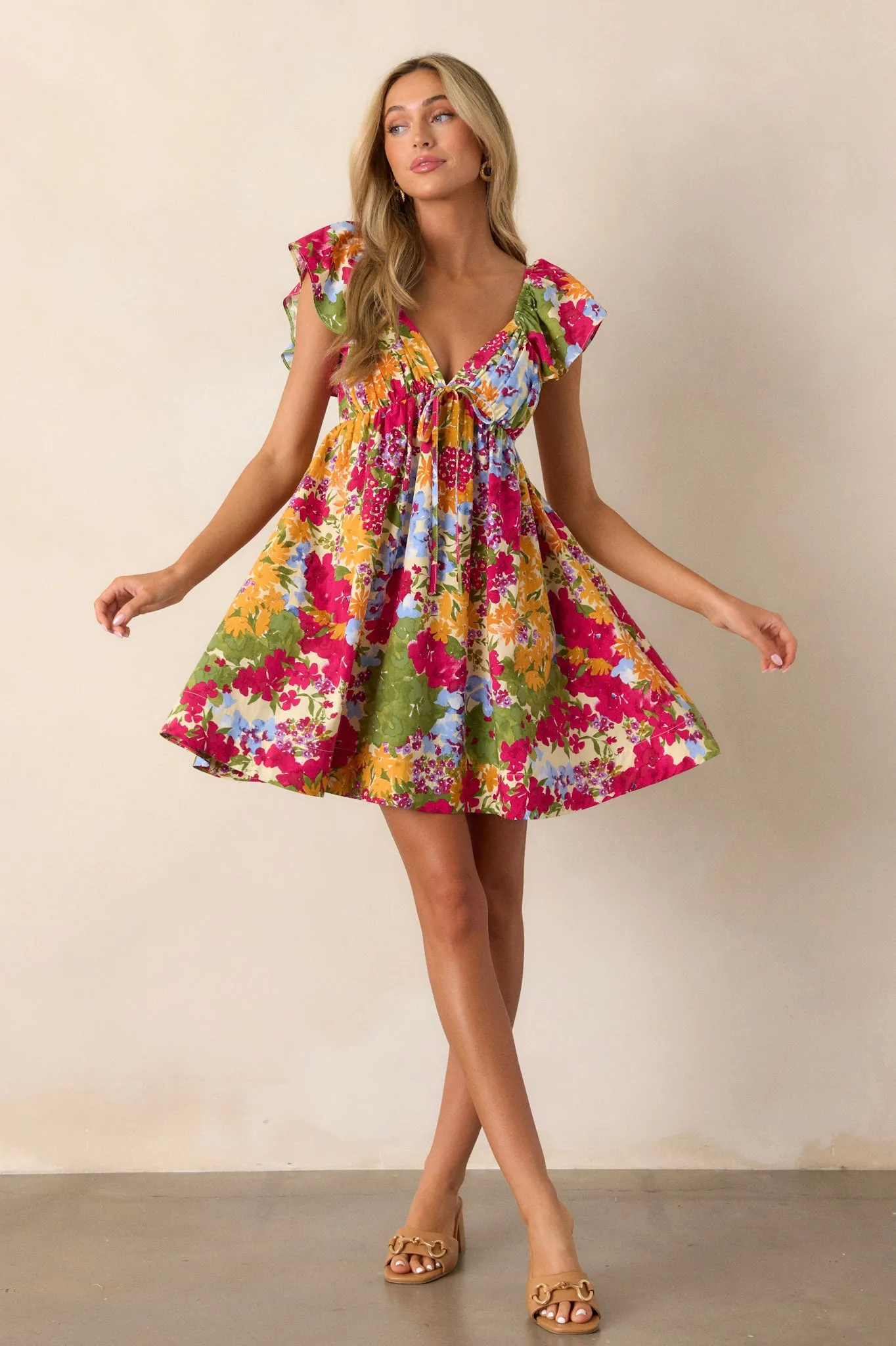 Be Alright Pink Floral Flutter Sleeve Mini Dress