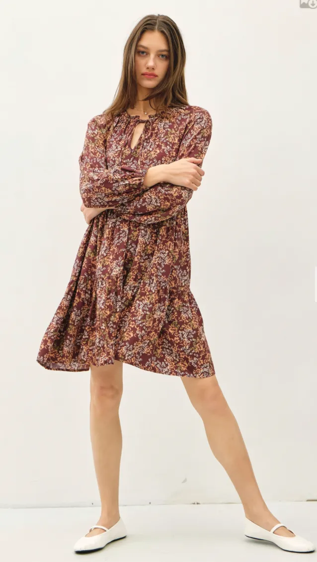 Be Cool Floral Tiered Long Sleeve Mini Dress