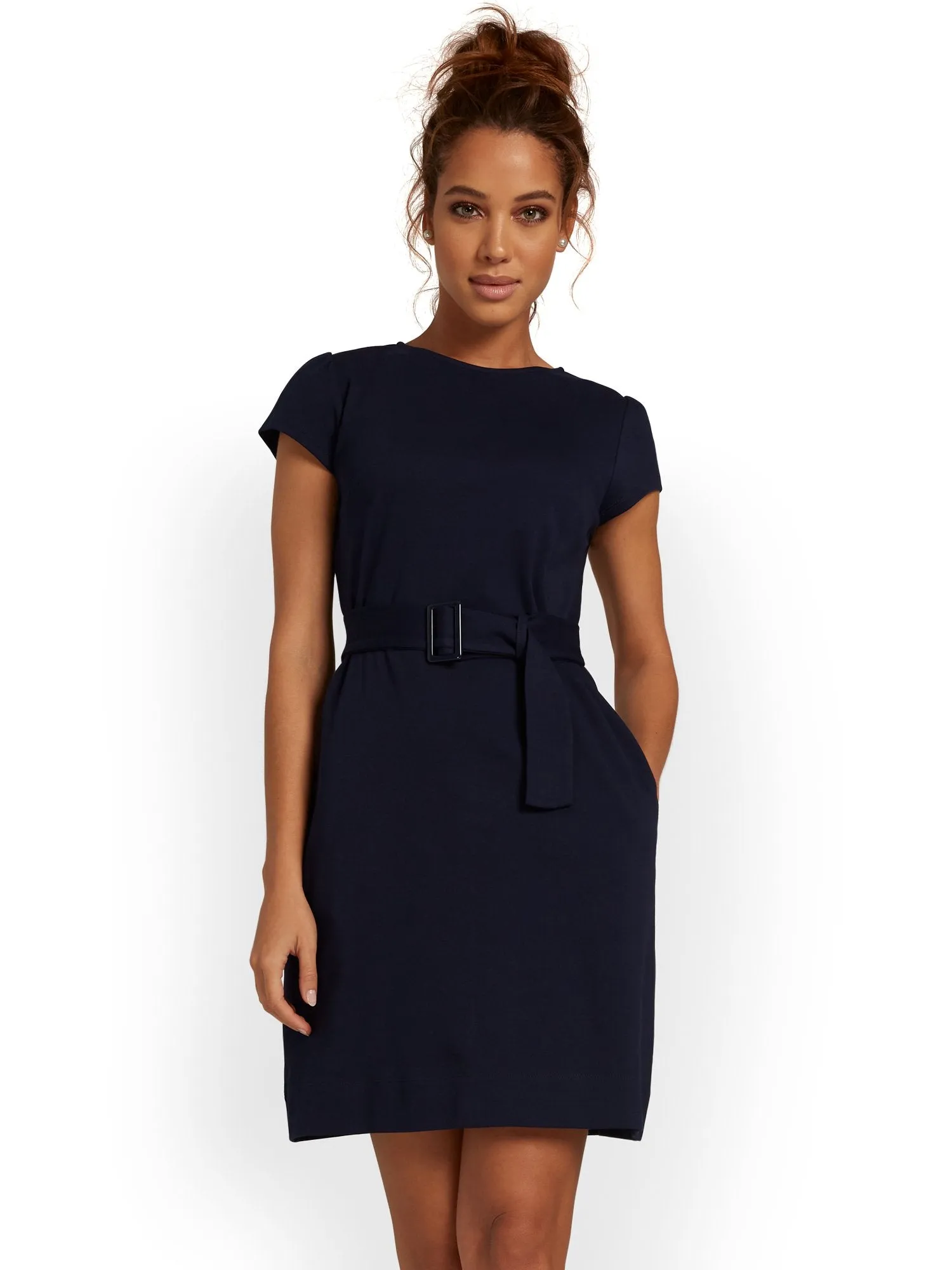 Belted Shift Dress - City Knits