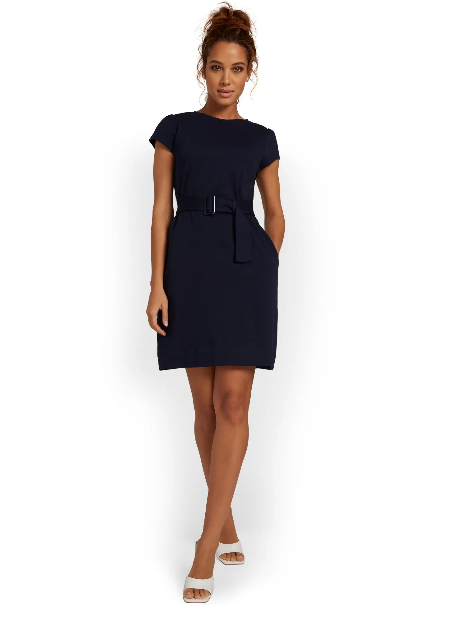 Belted Shift Dress - City Knits