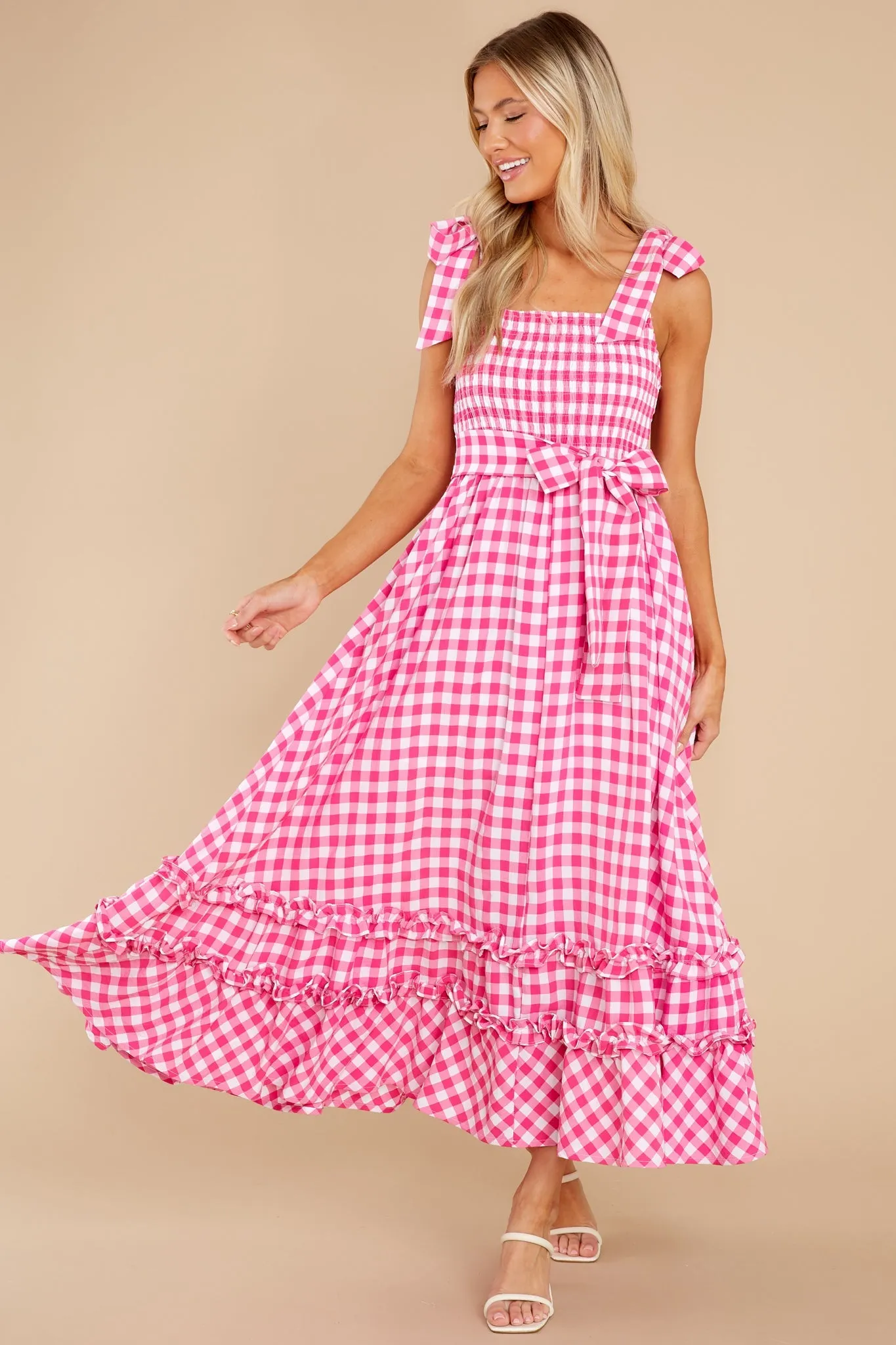 Beyond Basic Hot Pink Gingham Maxi Dress