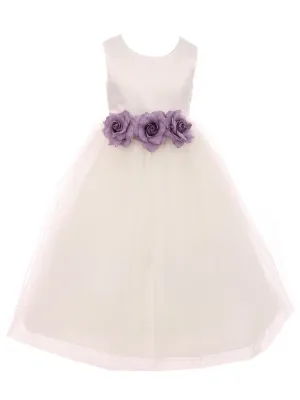 Big Girls Ivory Lilac Floral Satin Junior Bridesmaid Dress 8-14