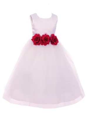 Big Girls White Red Floral Satin Junior Bridesmaid Dress 8-14