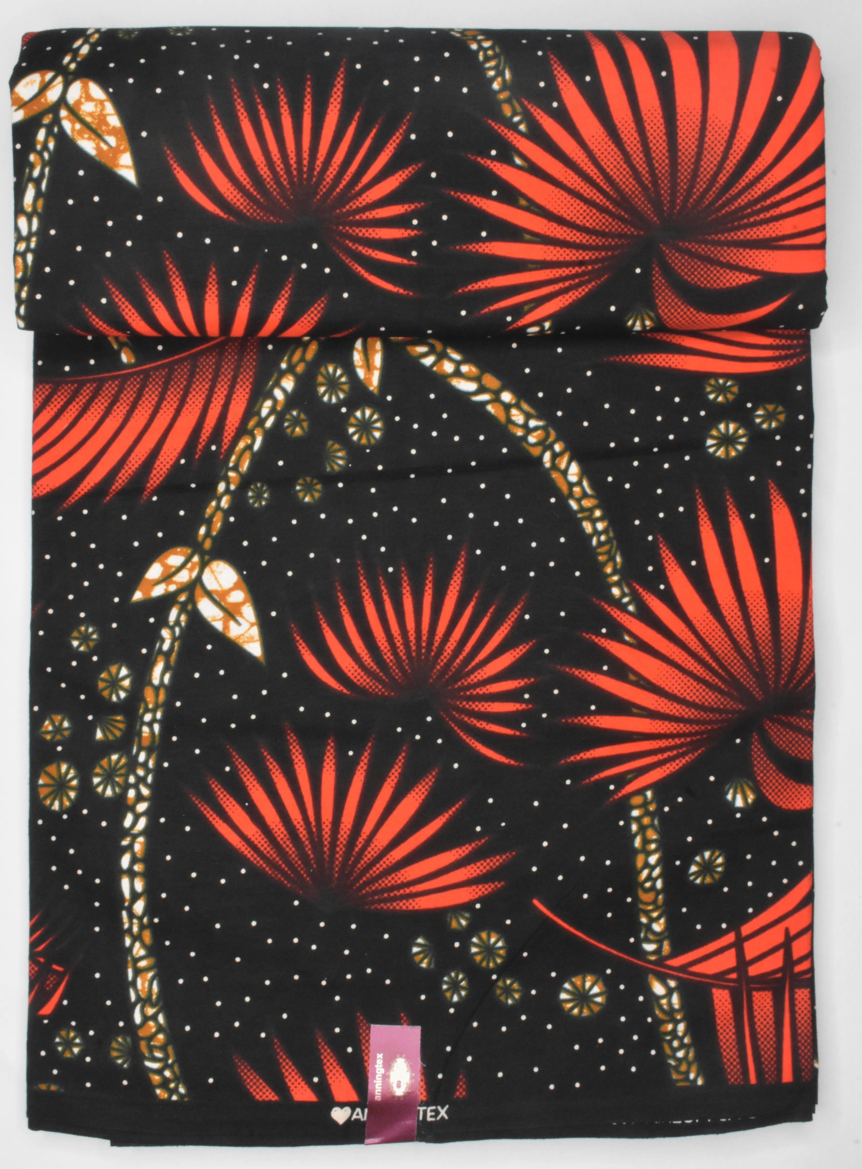 Black and Red Starry Leaf African Print - CA219