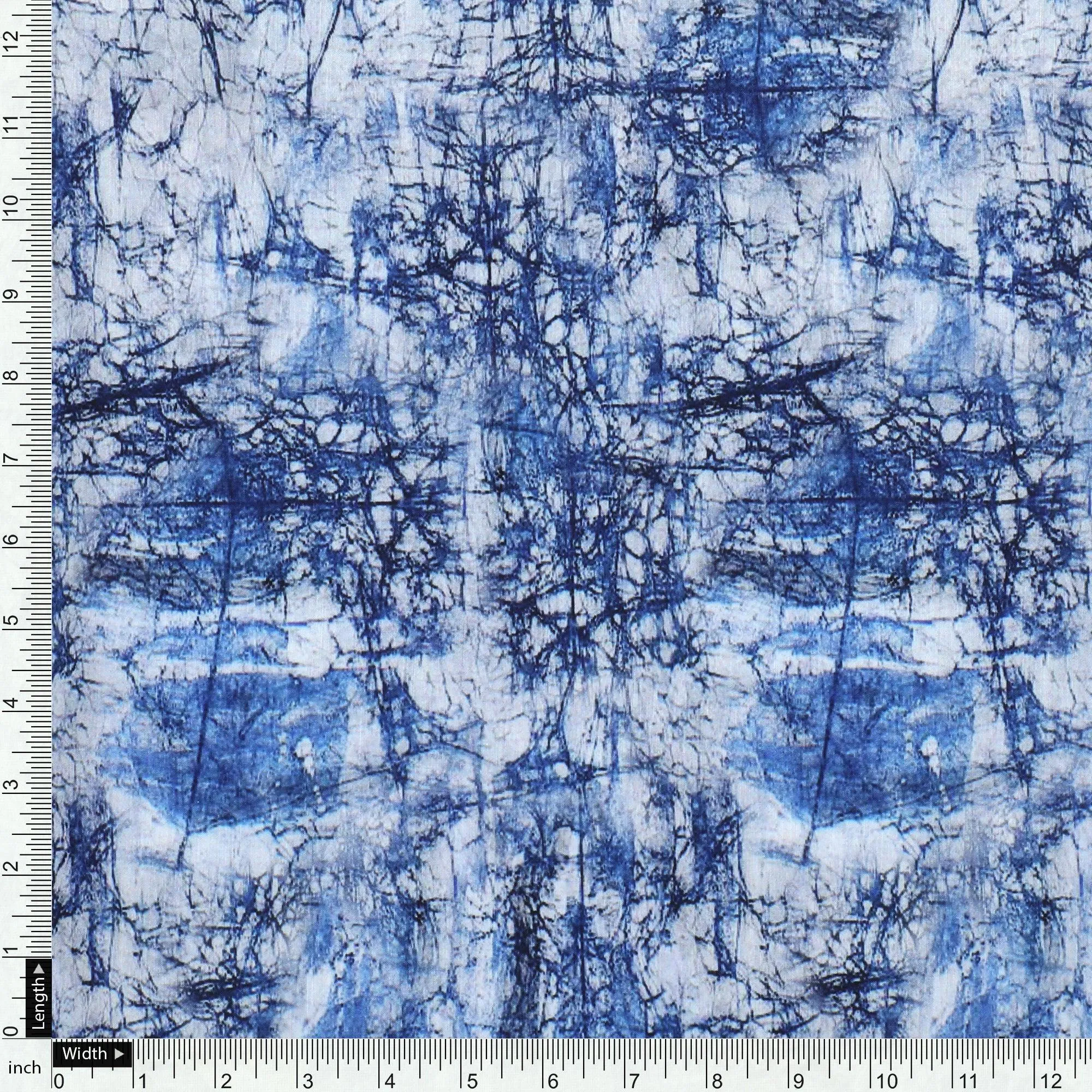 Blue Artistic Abstract Digital Printed Fabric - Muslin