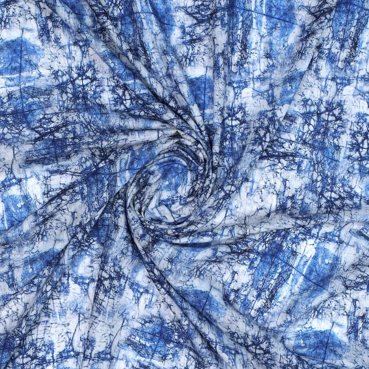 Blue Artistic Abstract Digital Printed Fabric - Muslin