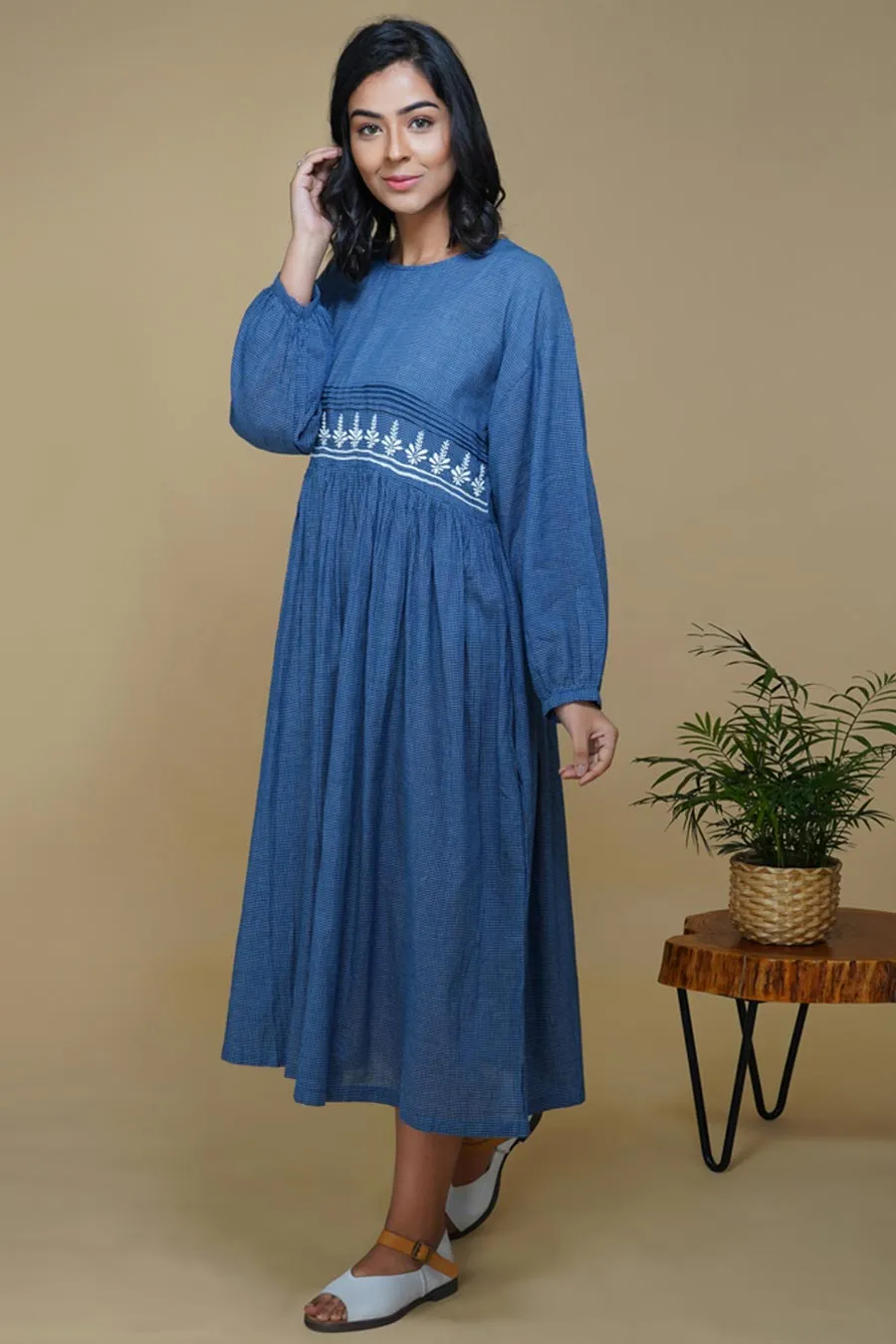 Blue Kiona Chikankari Relaxed Dress