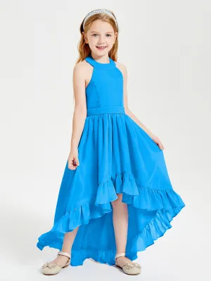 Boho Junior Bridesmaid Dresses Asymmetrical Cascading Skirt Ocean Blue