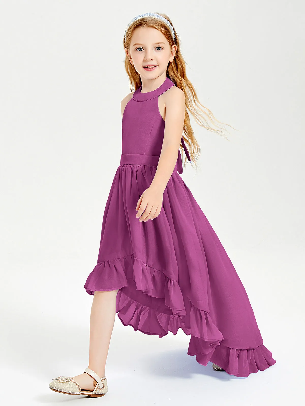 Boho Junior Bridesmaid Dresses Asymmetrical Cascading Skirt Orchid