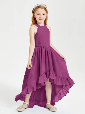 Boho Junior Bridesmaid Dresses Asymmetrical Cascading Skirt Orchid