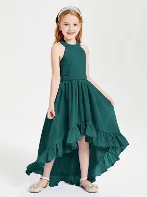 Boho Junior Bridesmaid Dresses Asymmetrical Cascading Skirt Peacock