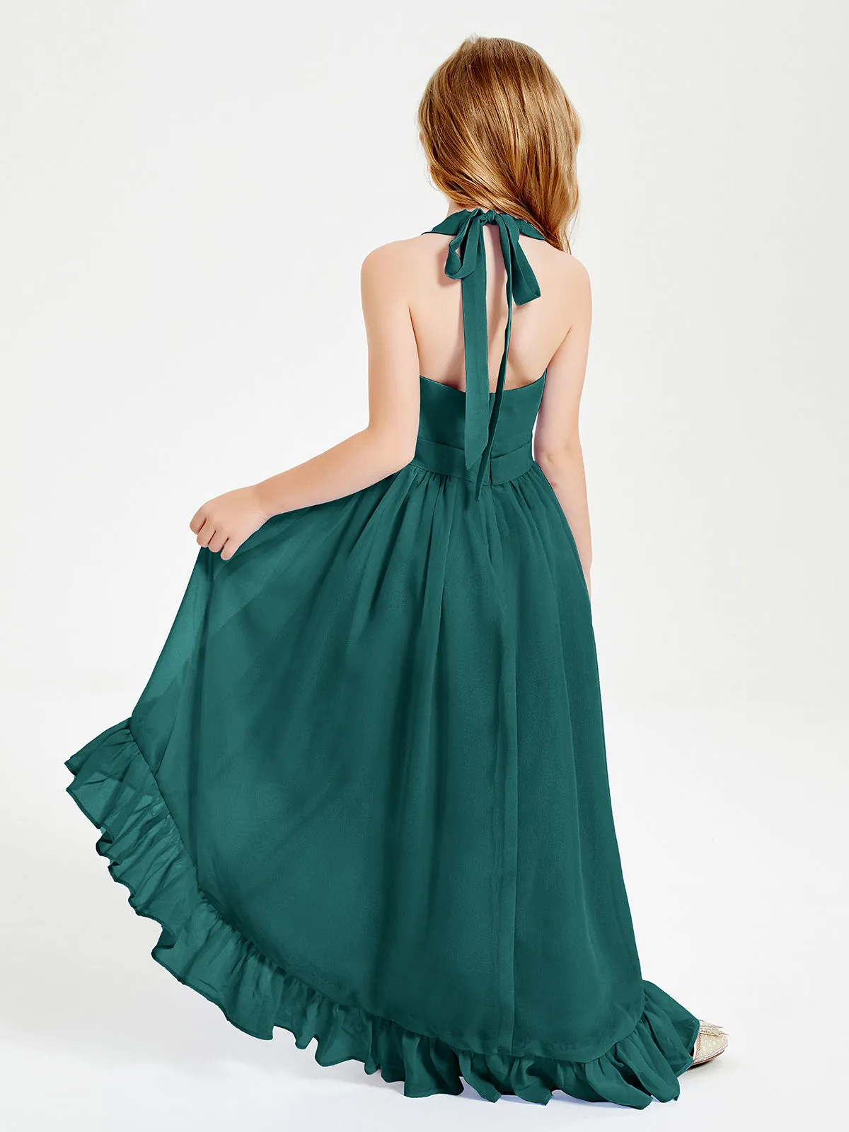 Boho Junior Bridesmaid Dresses Asymmetrical Cascading Skirt Peacock