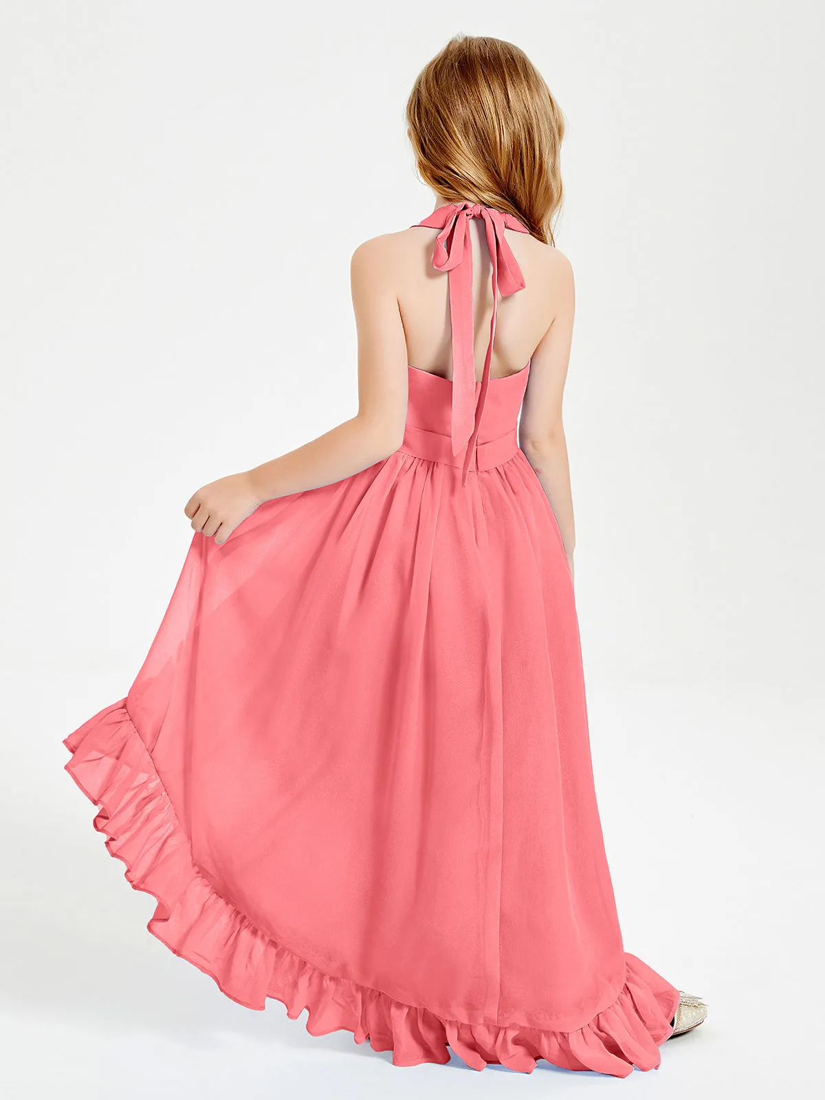 Boho Junior Bridesmaid Dresses Asymmetrical Cascading Skirt Watermelon