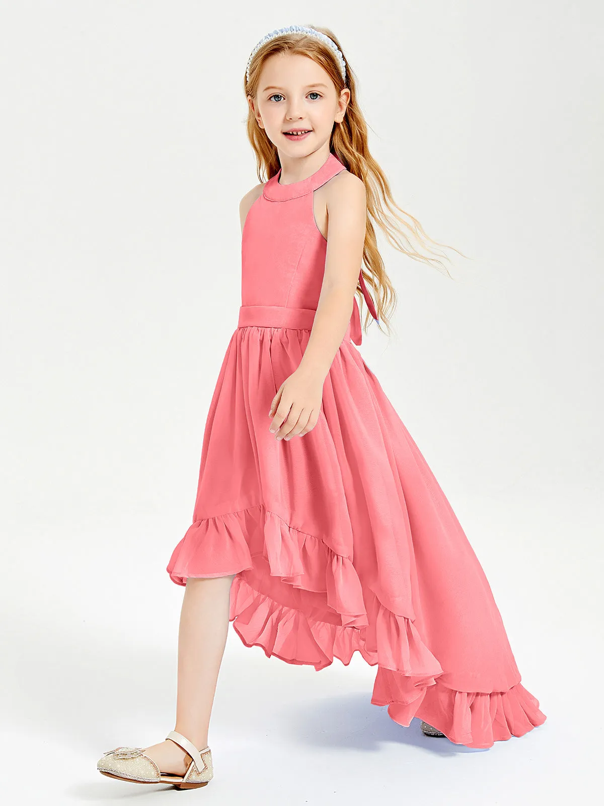 Boho Junior Bridesmaid Dresses Asymmetrical Cascading Skirt Watermelon