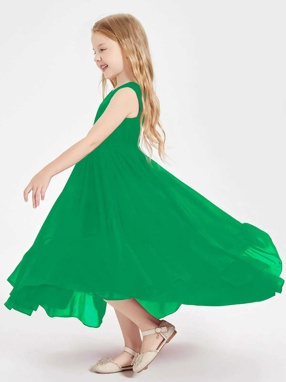 Boho Junior Bridesmaid Dresses Cascading Skirt Emerald