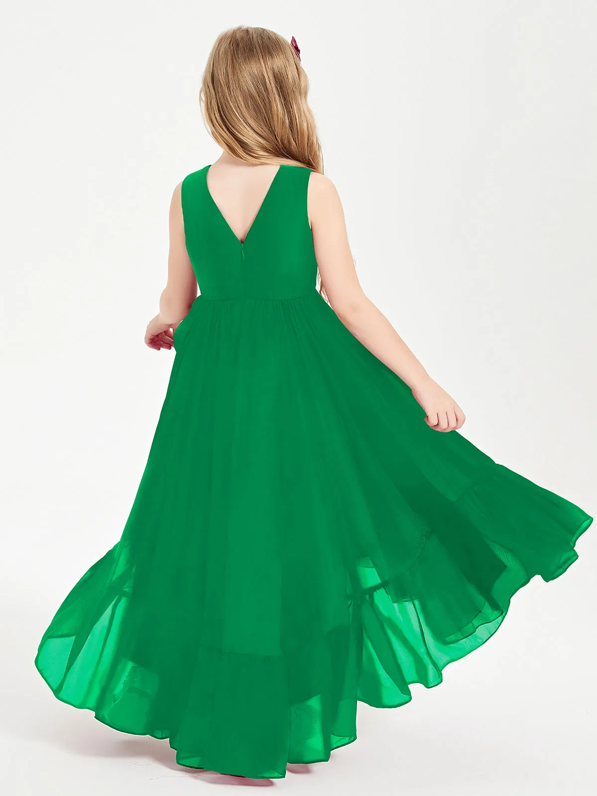 Boho Junior Bridesmaid Dresses Cascading Skirt Emerald