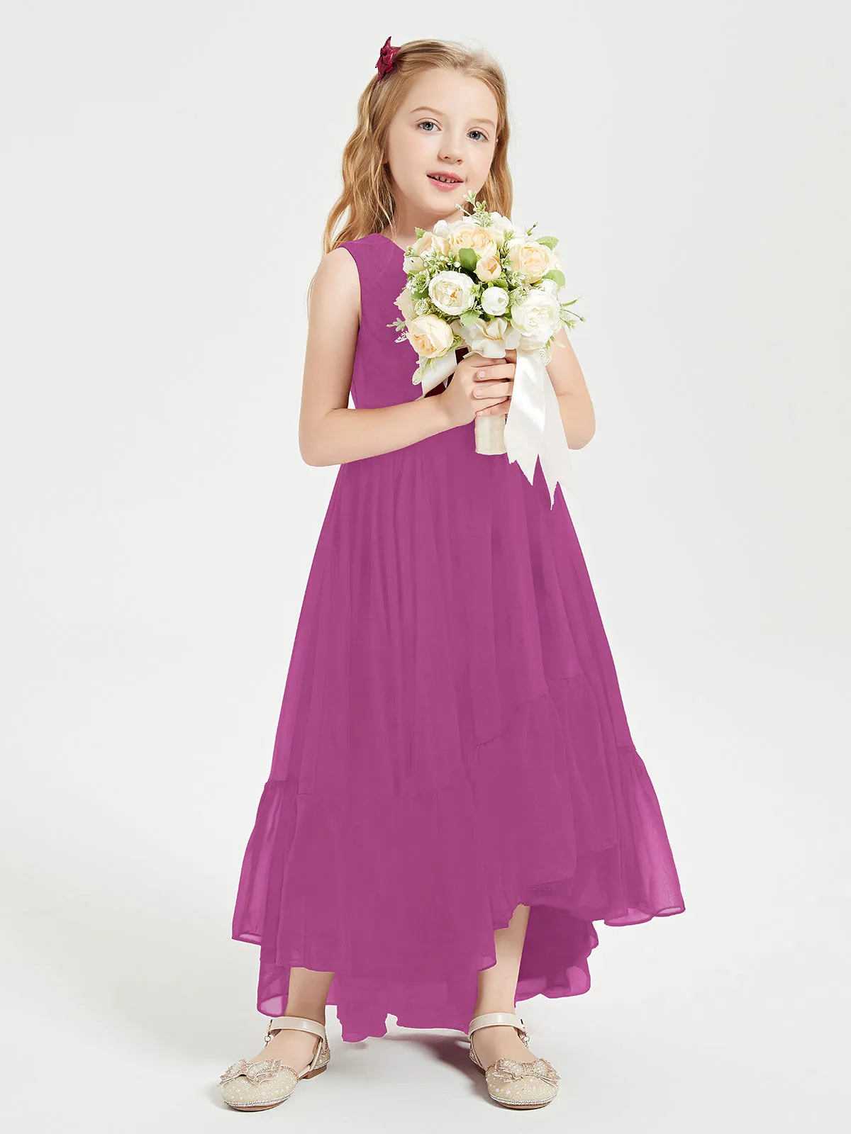 Boho Junior Bridesmaid Dresses Cascading Skirt Orchid