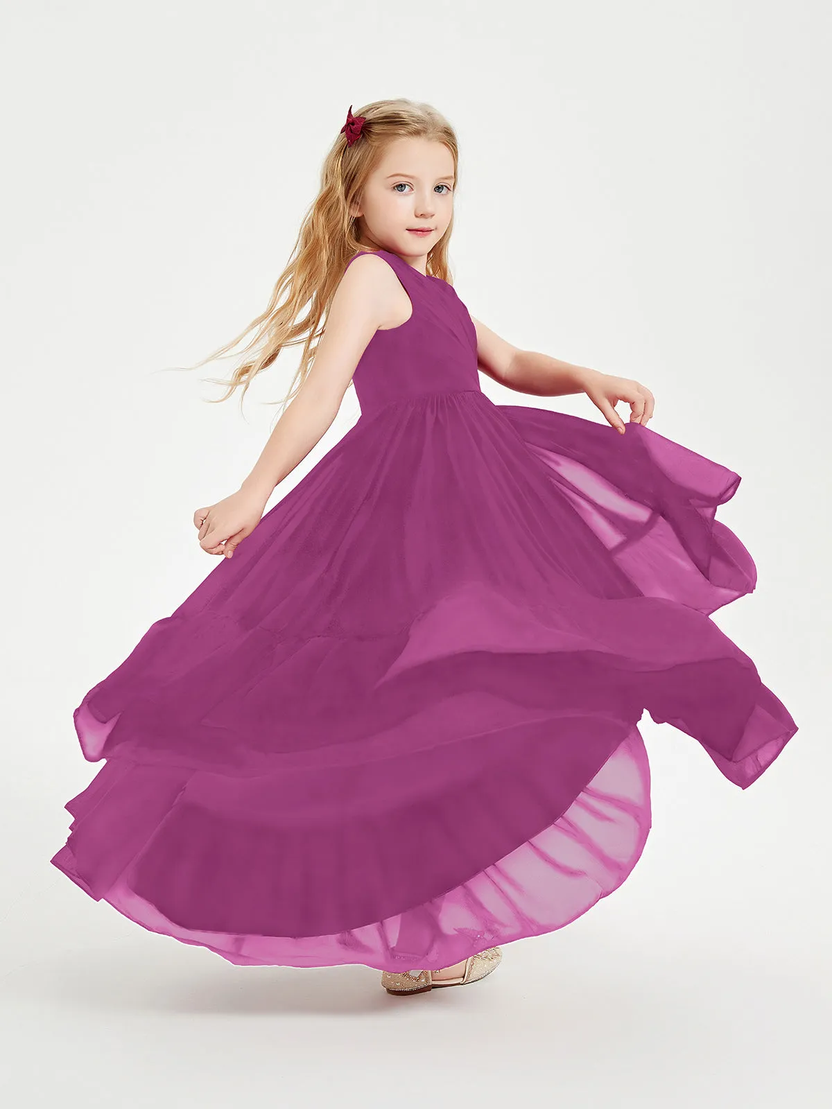 Boho Junior Bridesmaid Dresses Cascading Skirt Orchid