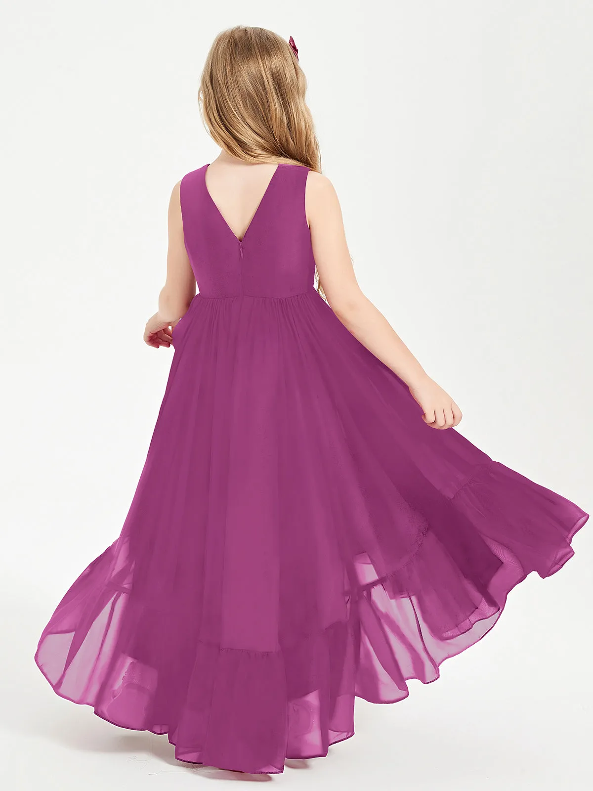 Boho Junior Bridesmaid Dresses Cascading Skirt Orchid